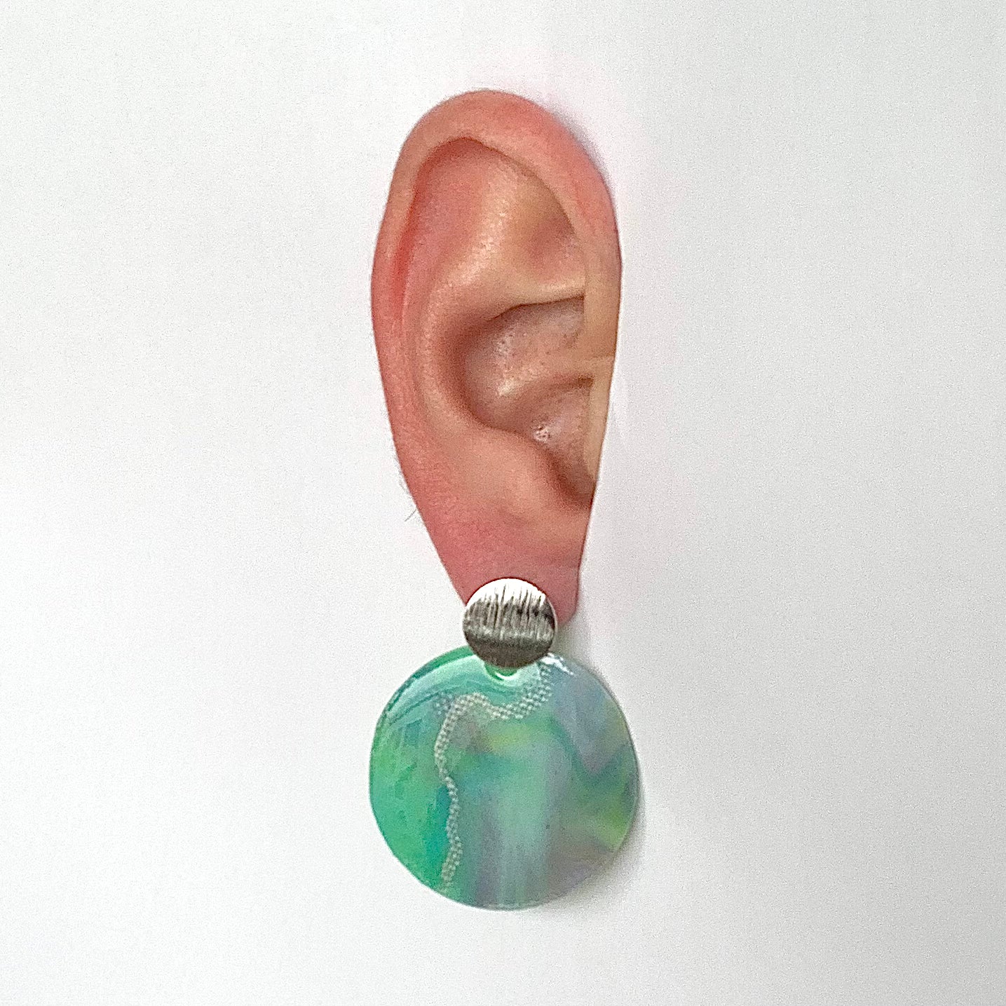 Unique earrings handmade one off plastic bottle tops recycled sustainable