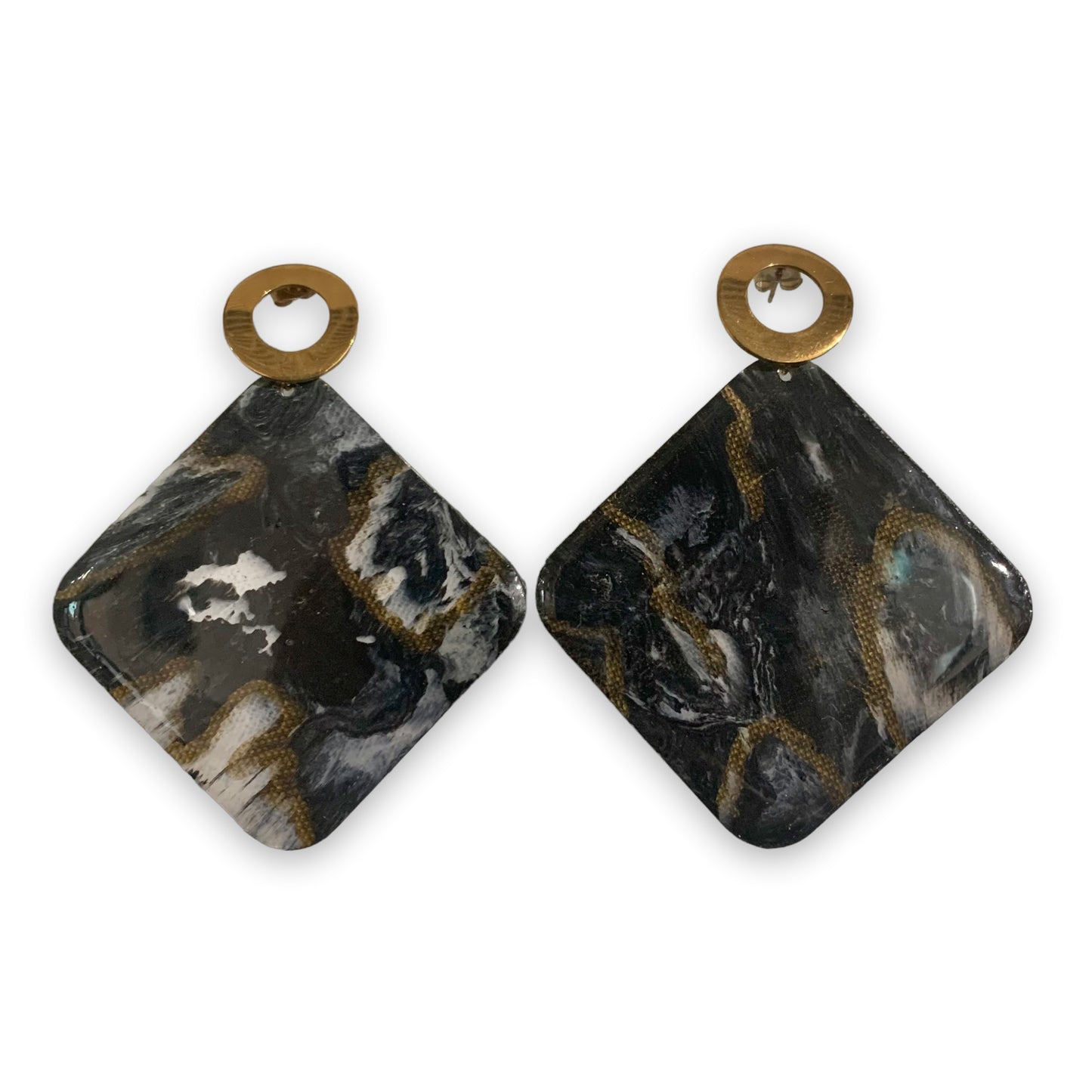 Recycled bottle tops Precious Plastic Statement Studs Square Black Gold Artesian Handcrafted Ethically made