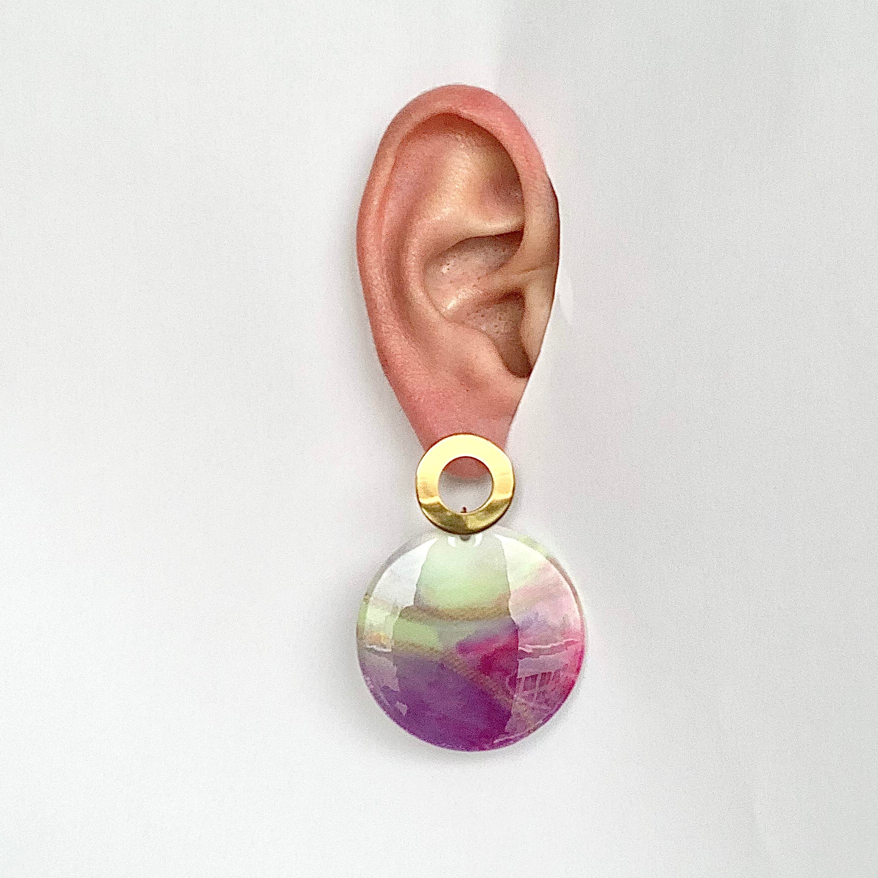Earrings made from bottle tops recycled plastic handmade pink