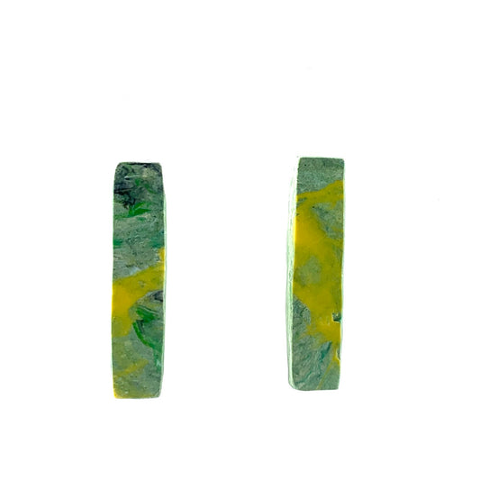 Green Yellow Sustainable Bar Studs Handmade from recycled plastic zero waste gift for mum handmade in the UK