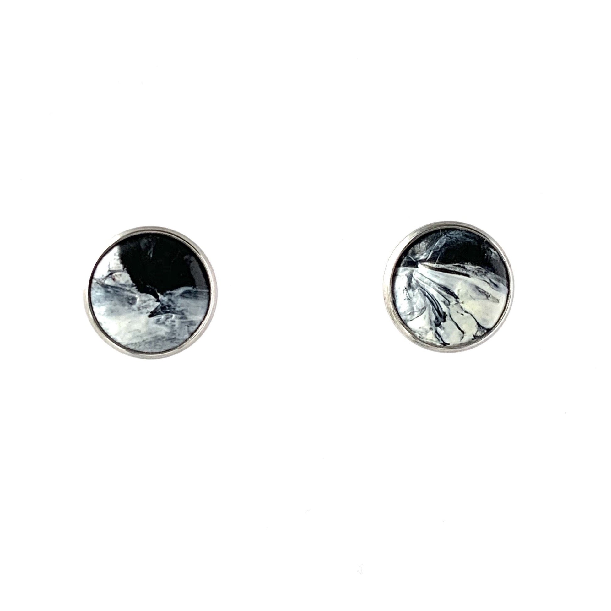 Black & White 12 mm studs handmade from plastic waste Recycled plastic necklace jewellery earrings studs handmade in London by Jagoda Jay Sudak Keshani eco gift for her him