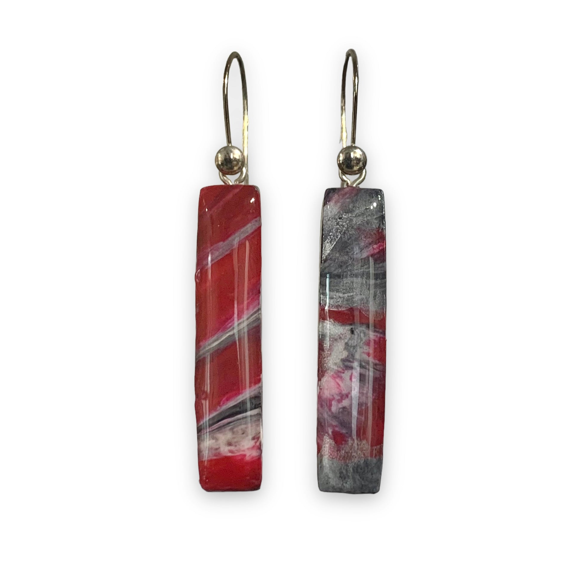 Sustainable Accessories Handmade in London from recycled bottle tops red silver dangle earrings Christmas gift for her