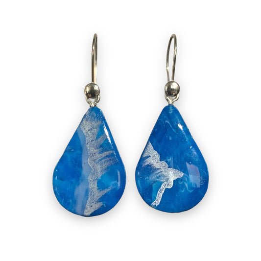 Recycled Bottle Tops Earrings dangles drops Sterling Silver Deep Blue Handmade Ethical Fair Tread Christmas Gift