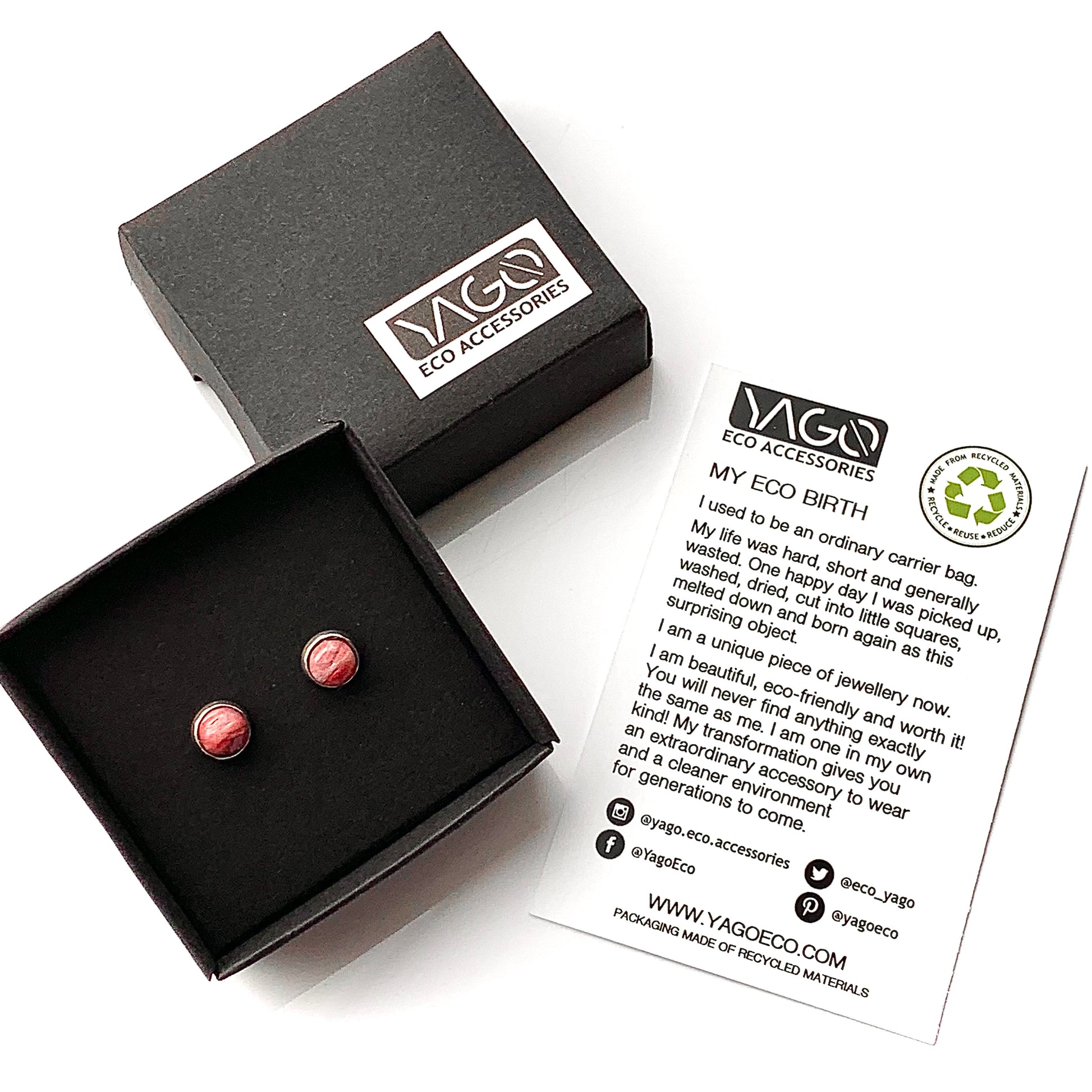 Small red studs handmade stainless steel
