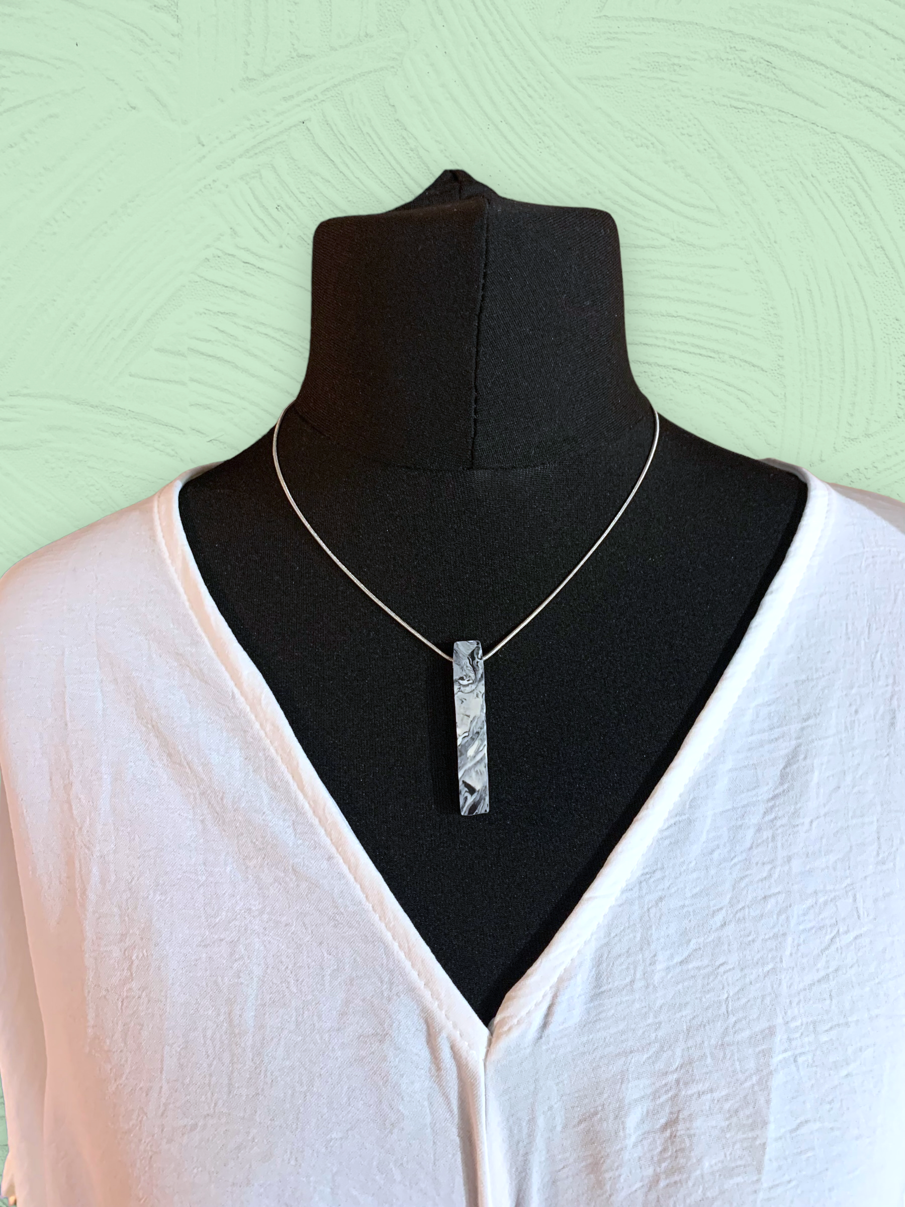 One Bar Necklace with 925 Sterling Silver Snake Chain Stone sustainable eco friendly recycled plastic