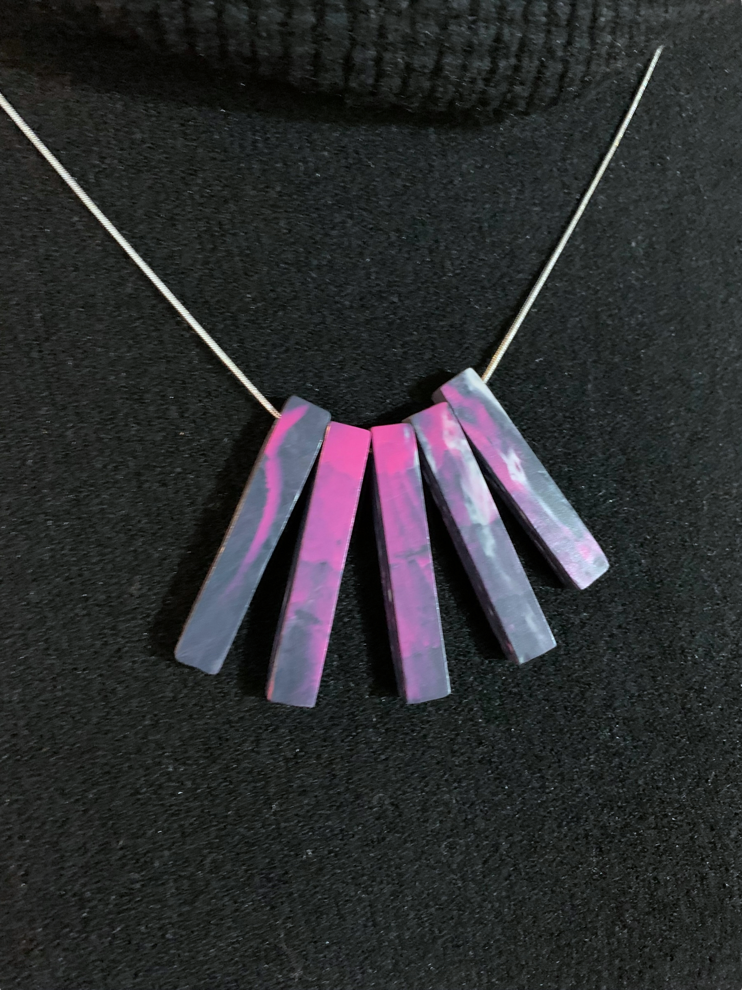 Bib Necklace with 925 Sterling Silver Snake Chain Pink Twist grandmother gift Recycled plastic necklace jewellery earrings studs handmade in London by Jagoda Jay Sudak Keshani eco gift for her him