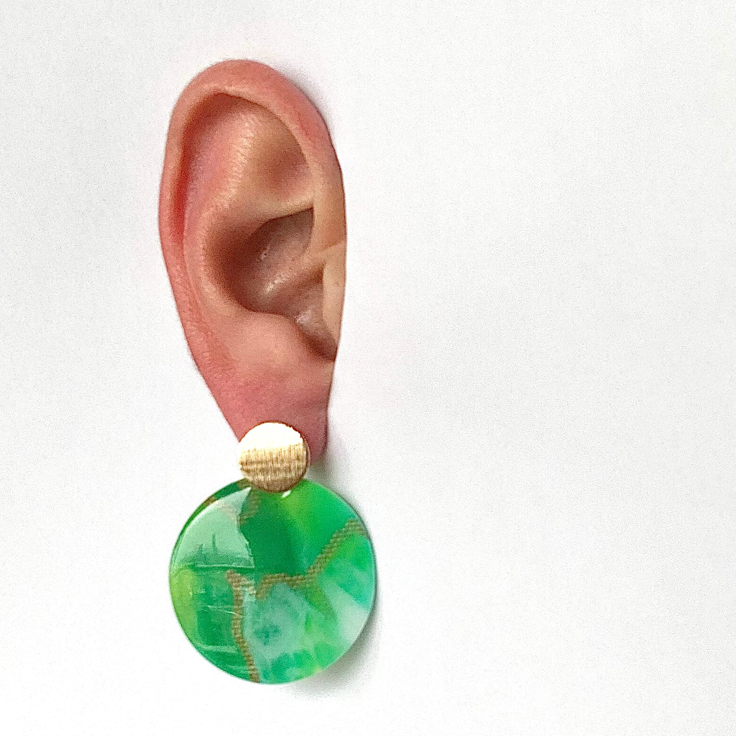 bottle tops earrings studs green gold handcrafted eco jewellery