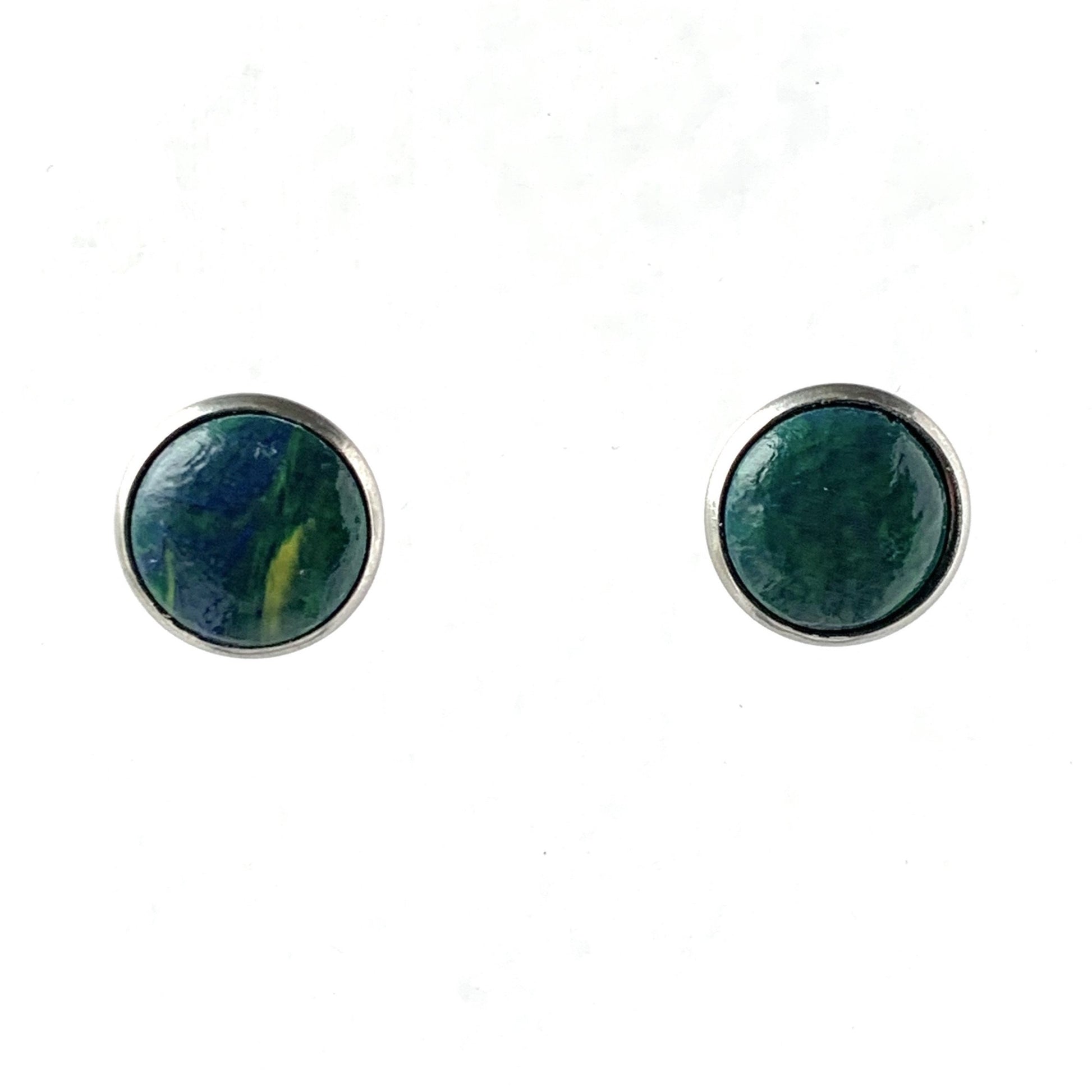 Small Green Studs Handmade from recycled plastic