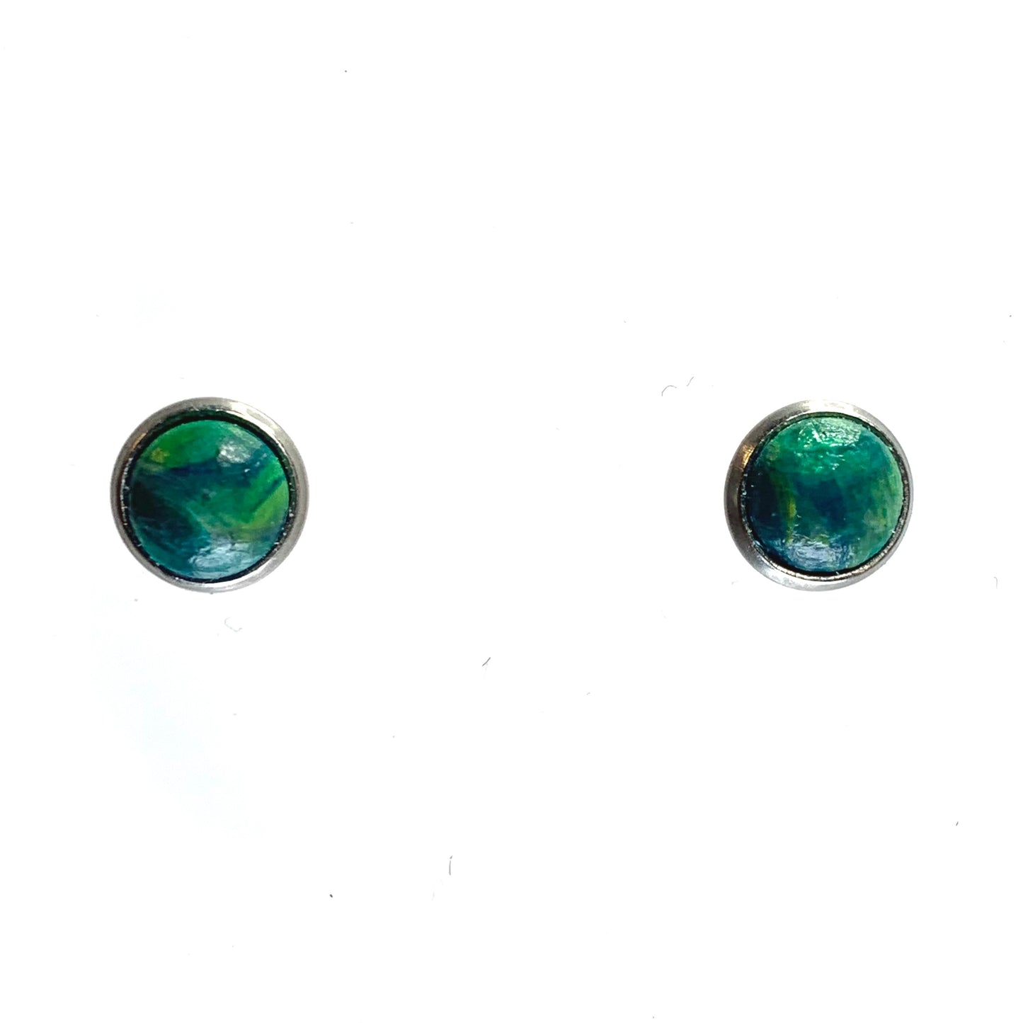 Handmade recycled plastic Studs green navy blue stainless steal 