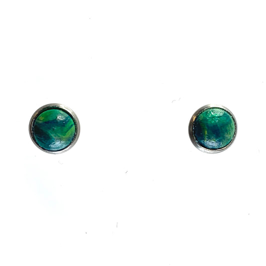 Handmade recycled plastic Studs green navy blue stainless steal