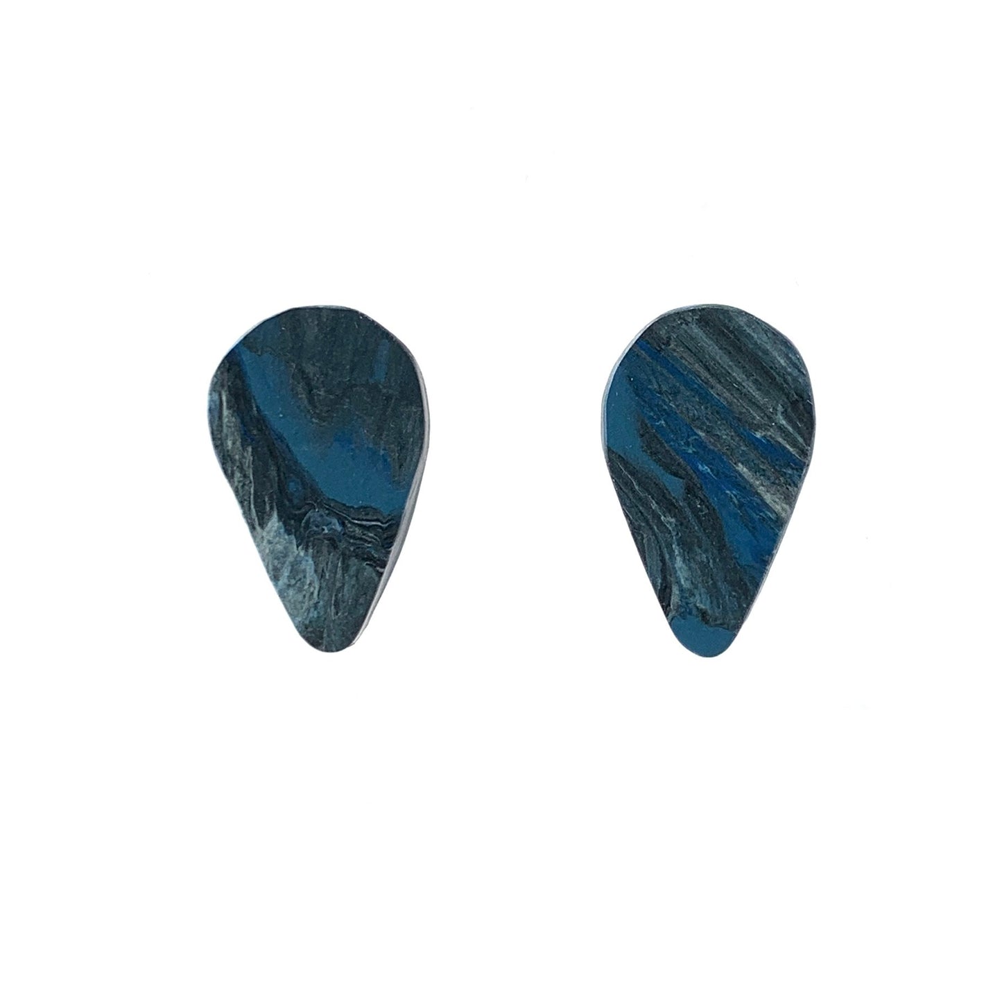 Sustainable Handmade earrings Navy blue studs teardrop eco jewellery recycled plastic 