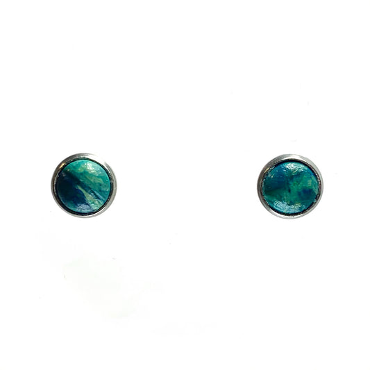 Handmade recycled plastic Studs green navy blue stainless steal 
