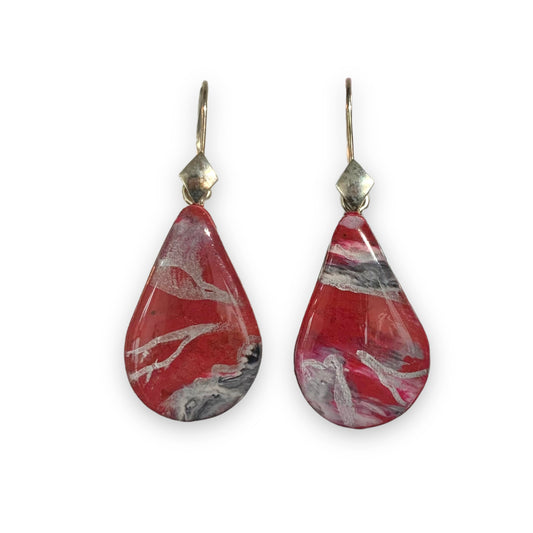 Red drops sustainable earrings sterling silver handmade jewellery sustainable mother gift