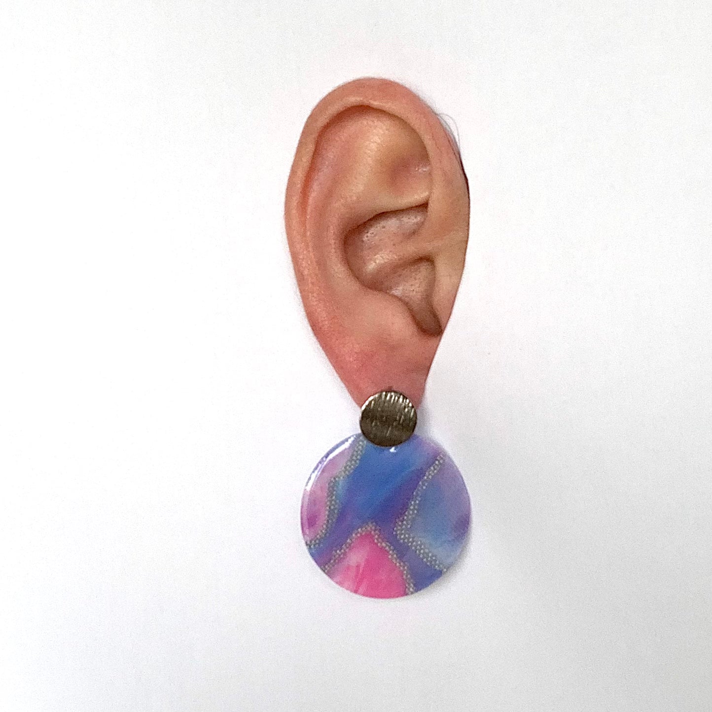 Cherry Blossom recycled plastic bottle tops earrings handmade in London artesian