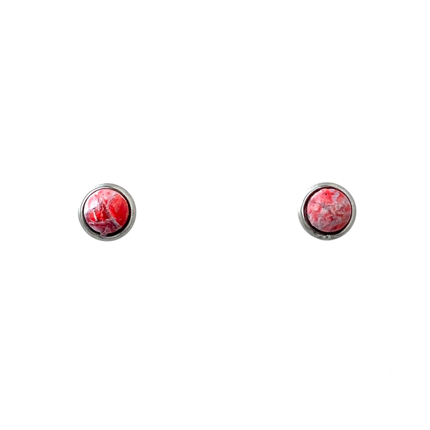 Small red studs handmade stainless steel