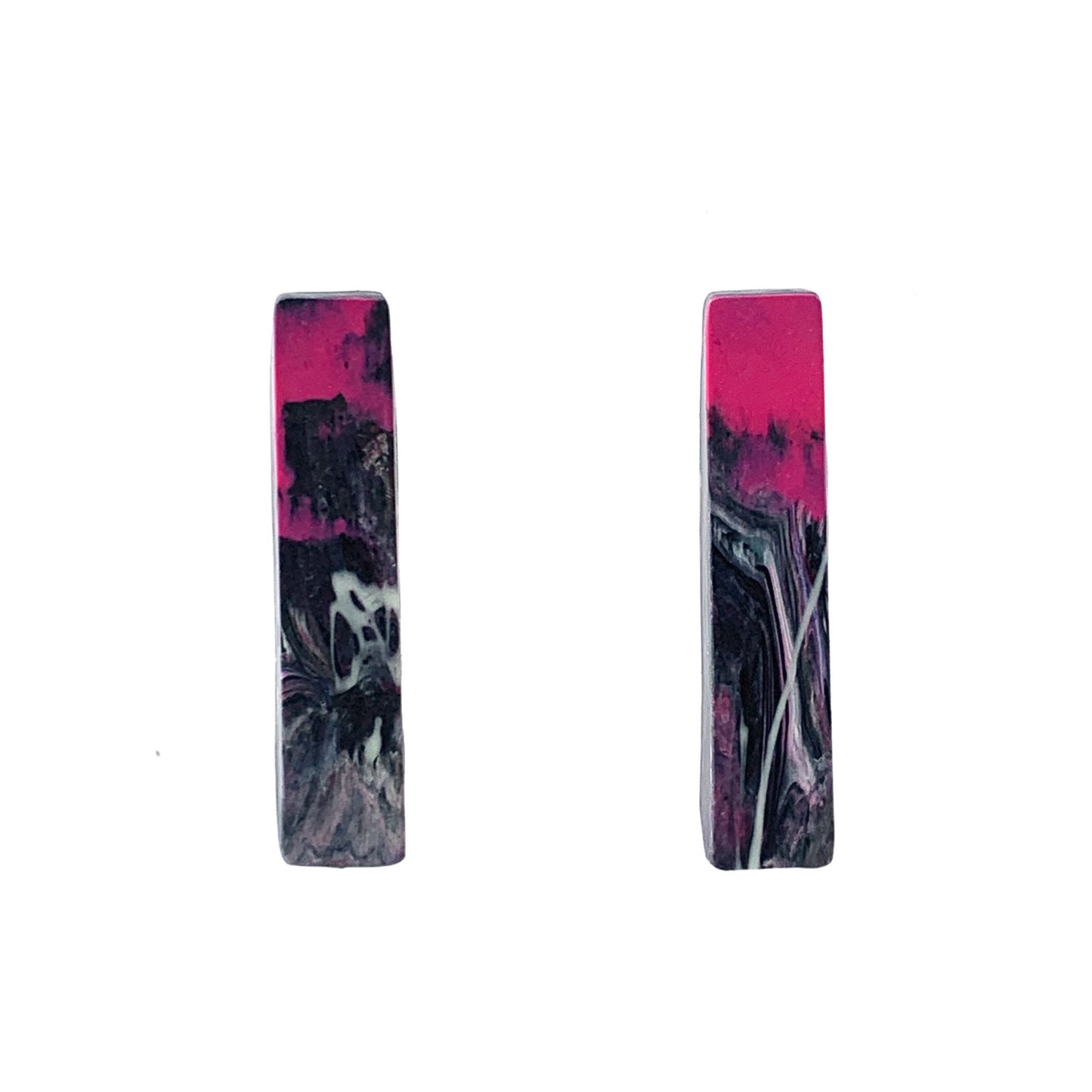 Pink Black Sustainable Bar Studs Handmade from recycled plastic eco friendly gift for her 