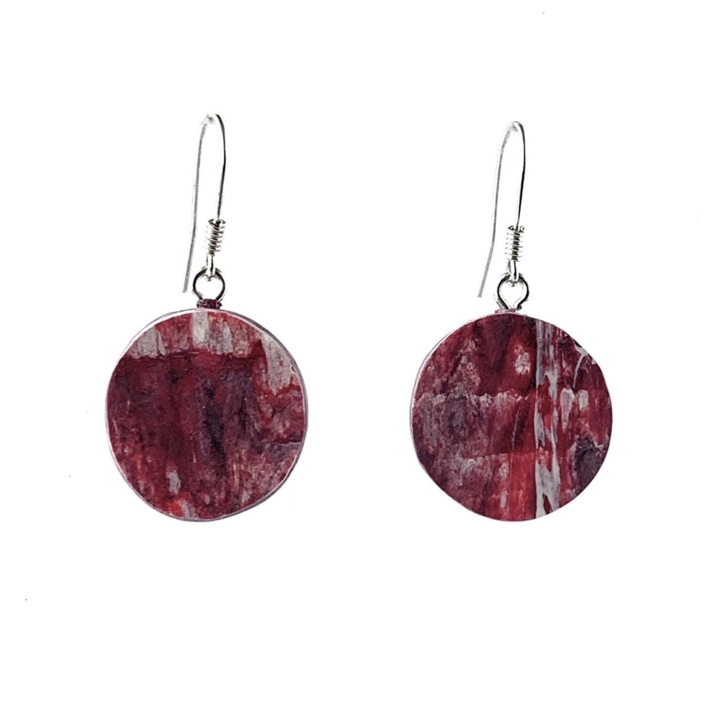 recycled plastic red circle earrings dangles eco friendly