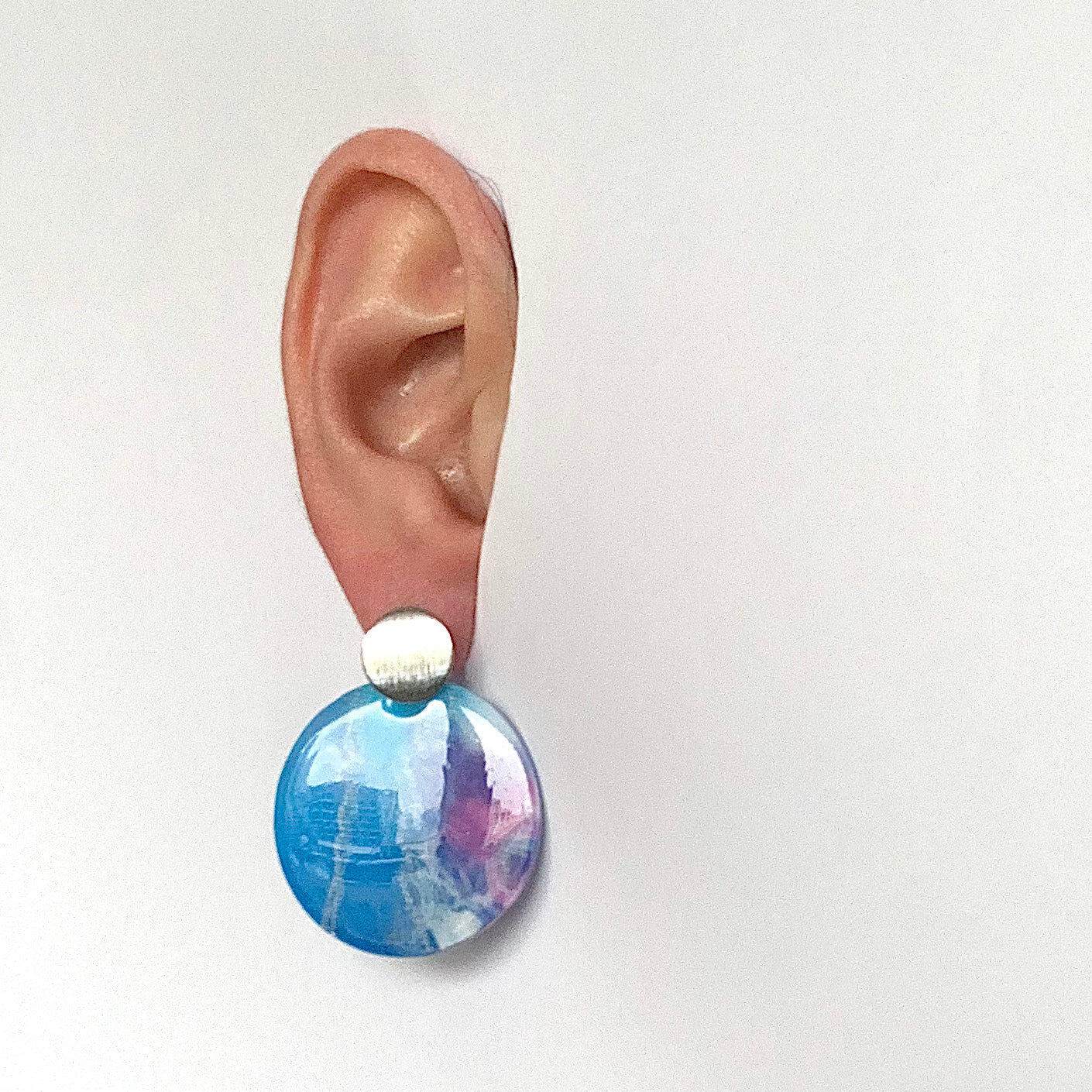 Cherry Blossom recycled plastic bottle tops earrings handmade in London artesian