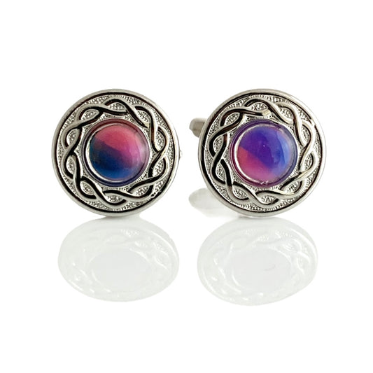 Custom Handmade Unique Sustainable Gift for Man Rhodium Plated Cufflink Pink and Purple