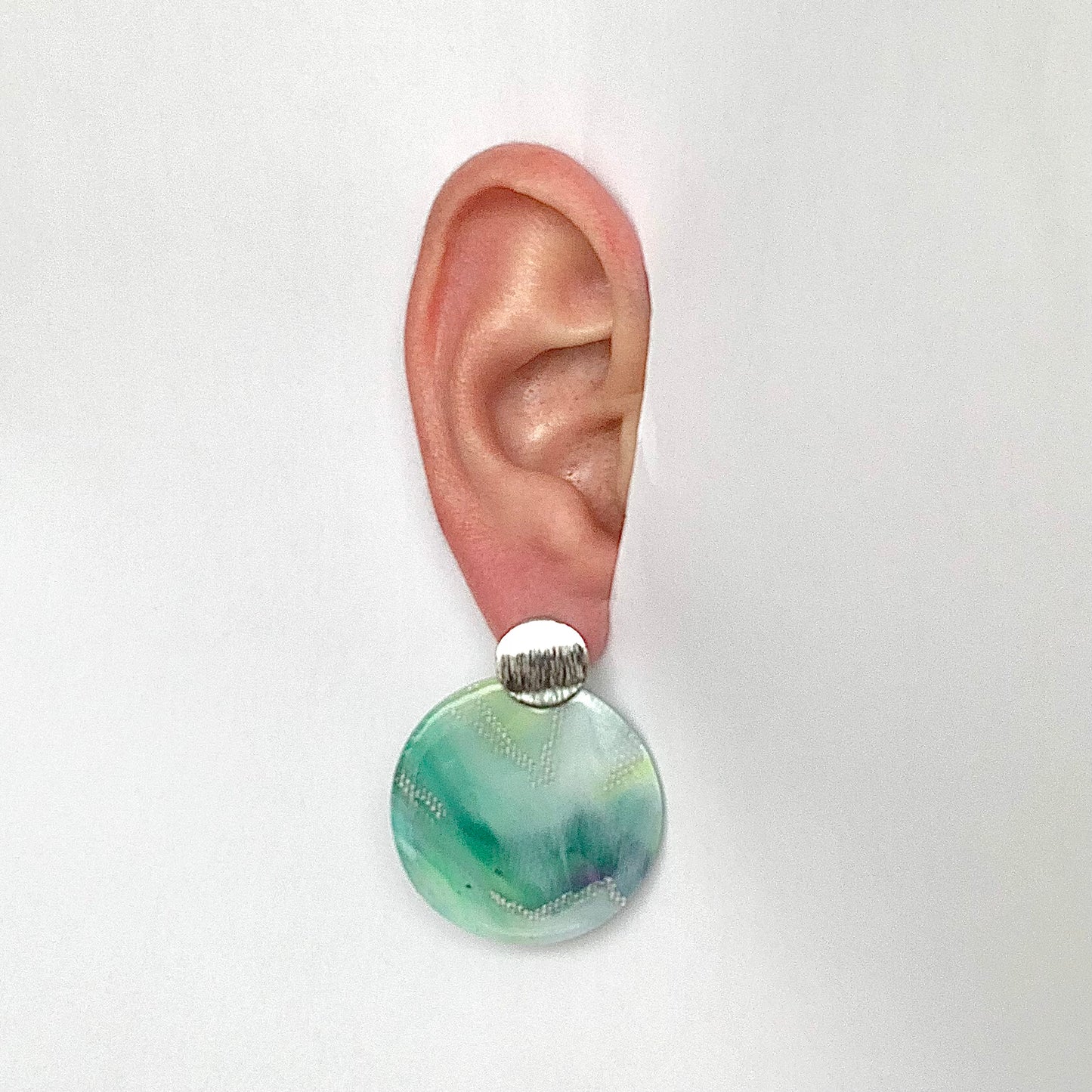 recycled plastic earrings studs green silver artesian handmade round